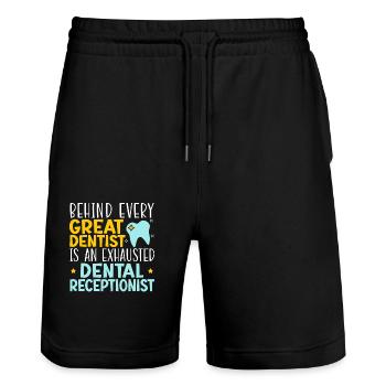 Dental Assistant Job Dentistry Dental Assistant - Stanley/Stella Trainer Unisex Organic Jogging Shorts - black - Front - Nik (191cm) & Marisol (170cm)