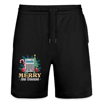 Funny Accountant Santa Claus Controller - Stanley/Stella Trainer Unisex Organic Jogging Shorts - black - Front - Nik (191cm) & Marisol (170cm)