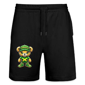Nationality of the Jamaican flag country, I - Stanley/Stella Trainer Unisex Organic Jogging Shorts - black - Front - Nik (191cm) & Marisol (170cm)