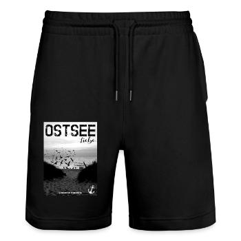 Ostseeliebe - Meer geht immer ! - Stanley/Stella Unisex Bio Joggingshorts Trainer  - Schwarz - Vorne - Nik (191cm) & Marisol (170cm)