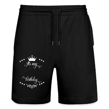 Geburtstag Jubiläum Birthday Witz selber eintrag - Stanley/Stella Unisex Bio Joggingshorts Trainer  - Schwarz - Vorne - Nik (191cm) & Marisol (170cm)