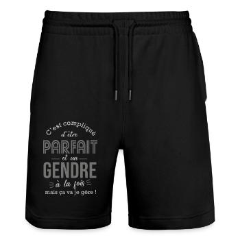 Gendre parfait cadeau humour gendre beau fils - Short de jogging bio TRAINER Stanley/Stella unisexe - noir - Devant - Nik (191cm) & Marisol (170cm)