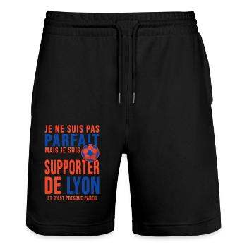 supporter football Lyon Humour foot Club Lyonnais - Short de jogging bio TRAINER Stanley/Stella unisexe - noir - Devant - Nik (191cm) & Marisol (170cm)