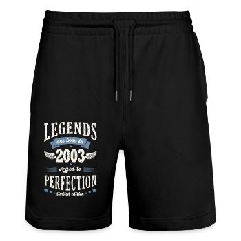 born in 2003 anniversary 19 years gift legend - Stanley/Stella Trainer Unisex Organic Jogging Shorts - black - Front - Nik (191cm) & Marisol (170cm)