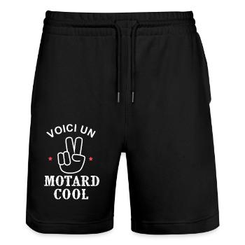 cadeau papa moto voici un motard cool - Short de jogging bio TRAINER Stanley/Stella unisexe - noir - Devant - Nik (191cm) & Marisol (170cm)