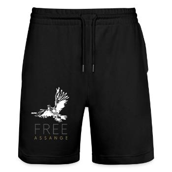 Free Assange Freiheit für Julian Assange Taube - Stanley/Stella Unisex Bio Joggingshorts Trainer  - Schwarz - Vorne - Nik (191cm) & Marisol (170cm)