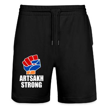 Artsakh strong - Stanley/Stella Unisex Bio Joggingshorts Trainer  - Schwarz - Vorne - Nik (191cm) & Marisol (170cm)