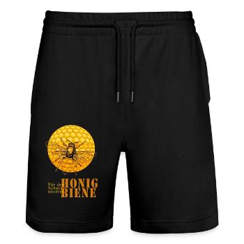für den Schutz unserer Honigbiene - Tierschutz - Stanley/Stella Unisex Bio Joggingshorts Trainer  - Schwarz - Vorne - Nik (191cm) & Marisol (170cm)