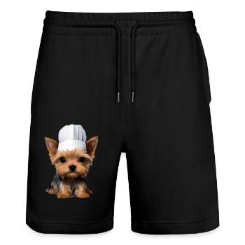 Yorkshire Terrier Chien de cuisine Restaurateur Chiot - Short de jogging bio TRAINER Stanley/Stella unisexe - noir - Devant - Nik (191cm) & Marisol (170cm)