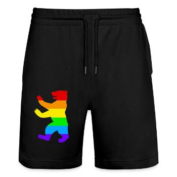 Berlin Bear / Pride Bear / Rainbow - Stanley/Stella Trainer Unisex Organic Jogging Shorts - black - Front - Nik (191cm) & Marisol (170cm)