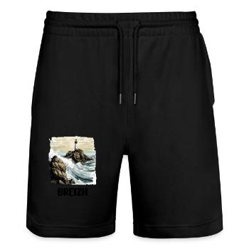 Phare Breton - Short de jogging bio TRAINER Stanley/Stella unisexe - noir - Devant - Nik (191cm) & Marisol (170cm)