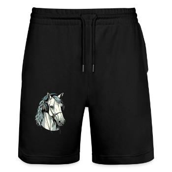 Hapo, das audiophile Pferd - Stanley/Stella Unisex Bio Joggingshorts Trainer  - Schwarz - Vorne - Nik (191cm) & Marisol (170cm)