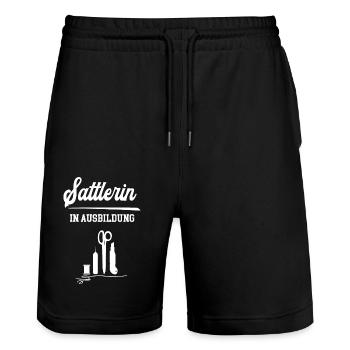 Sattlerin in Ausbildung Azubine Sattlerausbildung - Stanley/Stella Unisex Bio Joggingshorts Trainer  - Schwarz - Vorne - Nik (191cm) & Marisol (170cm)
