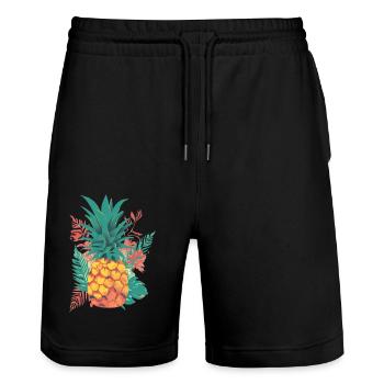 Tropische Fiesta: Ananas-Party! - Stanley/Stella Unisex Bio Joggingshorts Trainer  - Schwarz - Vorne - Nik (191cm) & Marisol (170cm)