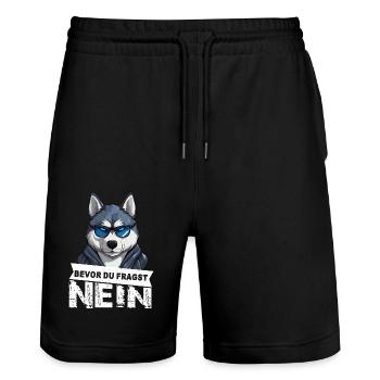 Bevor du fragst nein Husky Hund - Stanley/Stella Unisex Bio Joggingshorts Trainer  - Schwarz - Vorne - Nik (191cm) & Marisol (170cm)