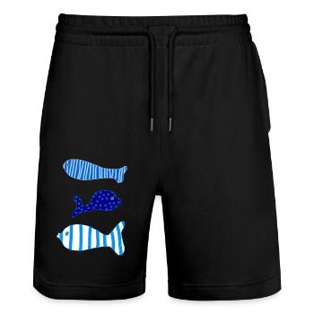 Drei Fische - Stanley/Stella Unisex Bio Joggingshorts Trainer  - Schwarz - Vorne - Nik (191cm) & Marisol (170cm)