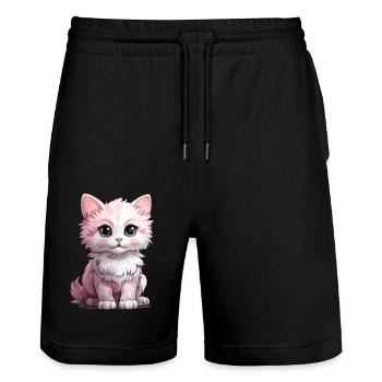 White kitten with blue eyes - Stanley/Stella Trainer Unisex Organic Jogging Shorts - black - Front - Nik (191cm) & Marisol (170cm)