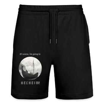 Viking ship sails to Helheim with inscription - Stanley/Stella Trainer Unisex Organic Jogging Shorts - black - Front - Nik (191cm) & Marisol (170cm)