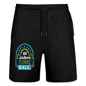 Floorball 10 Jahre Jubiläum Hockey Verein Spieler - Stanley/Stella Unisex Bio Joggingshorts Trainer  - Schwarz - Vorne - Nik (191cm) & Marisol (170cm)