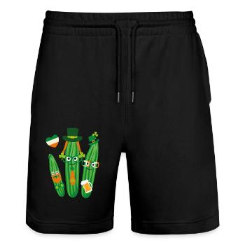 Iren,Ireland,st.patricks day,cucumbers, cucumber - Stanley/Stella Trainer Unisex Organic Jogging Shorts - black - Front - Nik (191cm) & Marisol (170cm)
