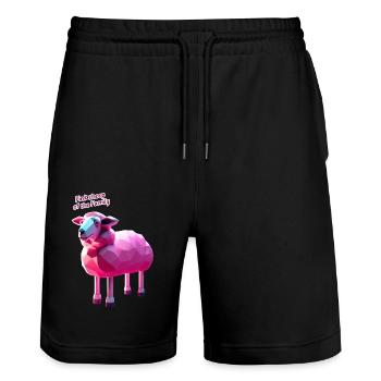 Pink Sheep of the Family T-Shirt - Dein Statement - Stanley/Stella Unisex Bio Joggingshorts Trainer  - Schwarz - Vorne - Nik (191cm) & Marisol (170cm)
