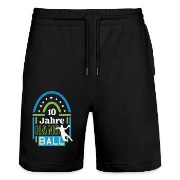 10 Jahre Handball Spiel Spieler Jubiläum Jubi 10th - Stanley/Stella Unisex Bio Joggingshorts Trainer  - Schwarz - Vorne - Nik (191cm) & Marisol (170cm)