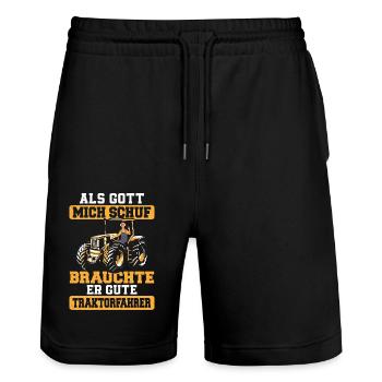Als Gott mich schuf brauchte er gute Traktorfahrer - Stanley/Stella Unisex Bio Joggingshorts Trainer  - Schwarz - Vorne - Nik (191cm) & Marisol (170cm)