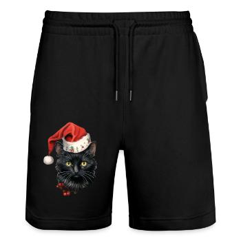 Black cat, christmas hat bonnet, t shirt, mug - Stanley/Stella Trainer Unisex Organic Jogging Shorts - black - Front - Nik (191cm) & Marisol (170cm)