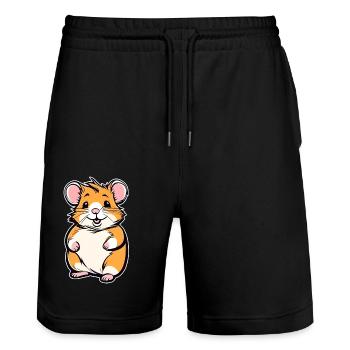Cute Gold Hamster - Stanley/Stella Trainer Unisex Organic Jogging Shorts - black - Front - Nik (191cm) & Marisol (170cm)