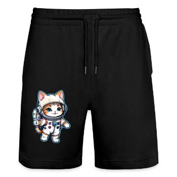 chat astronaute - espace - Short de jogging bio TRAINER Stanley/Stella unisexe - noir - Devant - Nik (191cm) & Marisol (170cm)