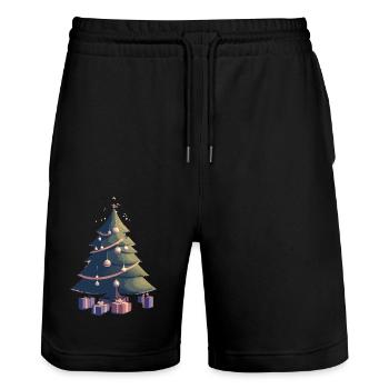 Glowing Christmas Tree - Stanley/Stella Trainer Unisex Organic Jogging Shorts - black - Front - Nik (191cm) & Marisol (170cm)
