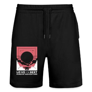 Love is the Best Kind of Adventure - Stanley/Stella Trainer Unisex Organic Jogging Shorts - black - Front - Nik (191cm) & Marisol (170cm)