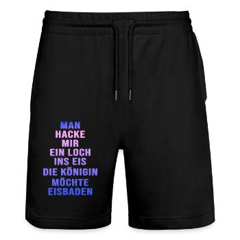 Winterbaderin Eisbaderin Eisbademeisterin - Stanley/Stella Unisex Bio Joggingshorts Trainer  - Schwarz - Vorne - Nik (191cm) & Marisol (170cm)