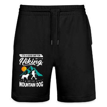 Hiking with my Mountain Dog - Stanley/Stella Trainer Unisex Organic Jogging Shorts - black - Front - Nik (191cm) & Marisol (170cm)