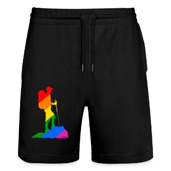 Bunter Wanderer - Wandern - Stanley/Stella Unisex Bio Joggingshorts Trainer  - Schwarz - Vorne - Nik (191cm) & Marisol (170cm)