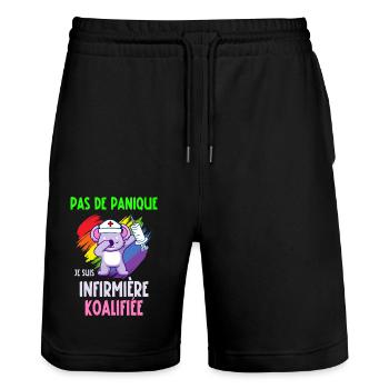 infirmière koalifiée - Short de jogging bio TRAINER Stanley/Stella unisexe - noir - Devant - Nik (191cm) & Marisol (170cm)