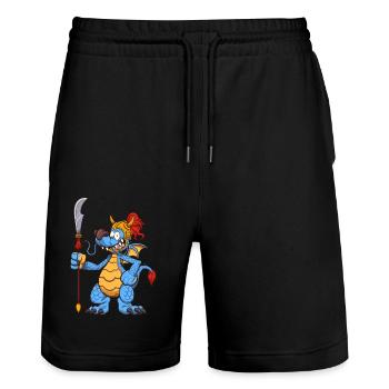 Chinesischer Drachenkrieger - Stanley/Stella Unisex Bio Joggingshorts Trainer  - Schwarz - Vorne - Nik (191cm) & Marisol (170cm)