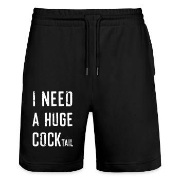 Funny Slogan Tee I NEED A HUGE COCKTAIL - White - Stanley/Stella Trainer Unisex Organic Jogging Shorts - black - Front - Nik (191cm) & Marisol (170cm)