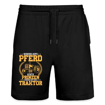 Echte Prinzen kommen mit dem Traktor Bauer Trecker - Stanley/Stella Unisex Bio Joggingshorts Trainer  - Schwarz - Vorne - Nik (191cm) & Marisol (170cm)