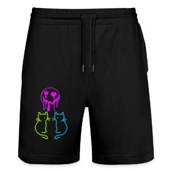 80er 90er Retro Katzen Sonne Vintage Katzen - Stanley/Stella Unisex Bio Joggingshorts Trainer  - Schwarz - Vorne - Nik (191cm) & Marisol (170cm)