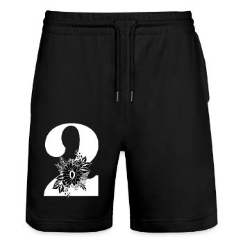 Number 2 Black Floral -2nd Floral Anniversary - Stanley/Stella Trainer Unisex Organic Jogging Shorts - black - Front - Nik (191cm) & Marisol (170cm)