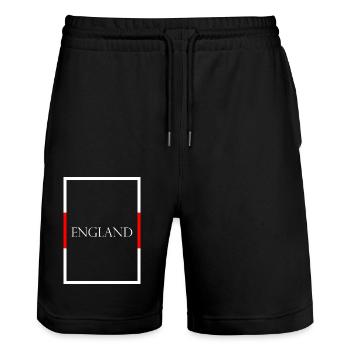 Angleterre, Royaume-Uni, Lettrage de déclaration avec drapeau - Short de jogging bio TRAINER Stanley/Stella unisexe - noir - Devant - Nik (191cm) & Marisol (170cm)