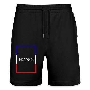 France France Lettrage de déclaration avec drapeau - Short de jogging bio TRAINER Stanley/Stella unisexe - noir - Devant - Nik (191cm) & Marisol (170cm)