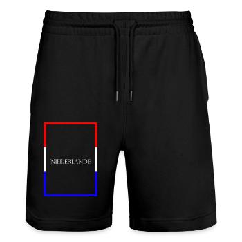 Netherlands - Statement lettering with flag - Stanley/Stella Trainer Unisex Organic Jogging Shorts - black - Front - Nik (191cm) & Marisol (170cm)