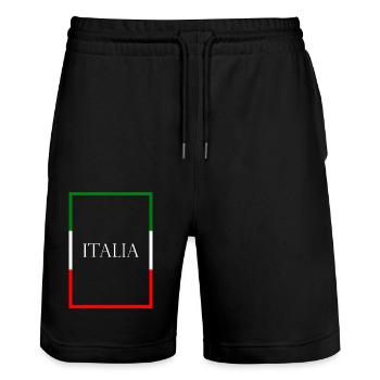 Italie, Italie, Lettrage de déclaration avec drapeau - Short de jogging bio TRAINER Stanley/Stella unisexe - noir - Devant - Nik (191cm) & Marisol (170cm)