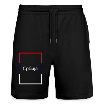 Serbia Србија, Statement lettering with flag - Stanley/Stella Trainer Unisex Organic Jogging Shorts - black - Front - Nik (191cm) & Marisol (170cm)