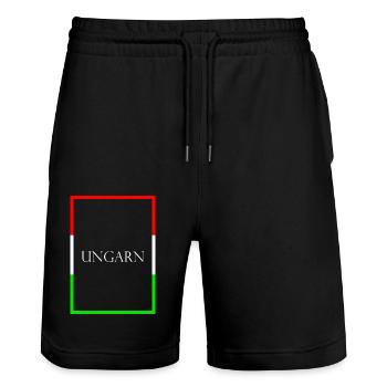 Hungary Statement Lettering with Flag - Stanley/Stella Trainer Unisex Organic Jogging Shorts - black - Front - Nik (191cm) & Marisol (170cm)