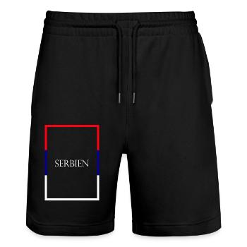 Serbia Србија, Statement lettering with flag - Stanley/Stella Trainer Unisex Organic Jogging Shorts - black - Front - Nik (191cm) & Marisol (170cm)