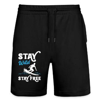 Stay Wild Stay Free Surfing - Stanley/Stella Unisex Bio Joggingshorts Trainer  - Schwarz - Vorne - Nik (191cm) & Marisol (170cm)