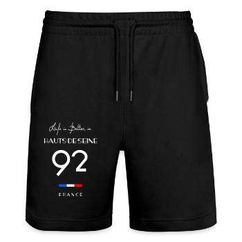 La vie est meilleure à HAUTS-DE-SEINE Numéro 92 - Short de jogging bio TRAINER Stanley/Stella unisexe - noir - Devant - Nik (191cm) & Marisol (170cm)